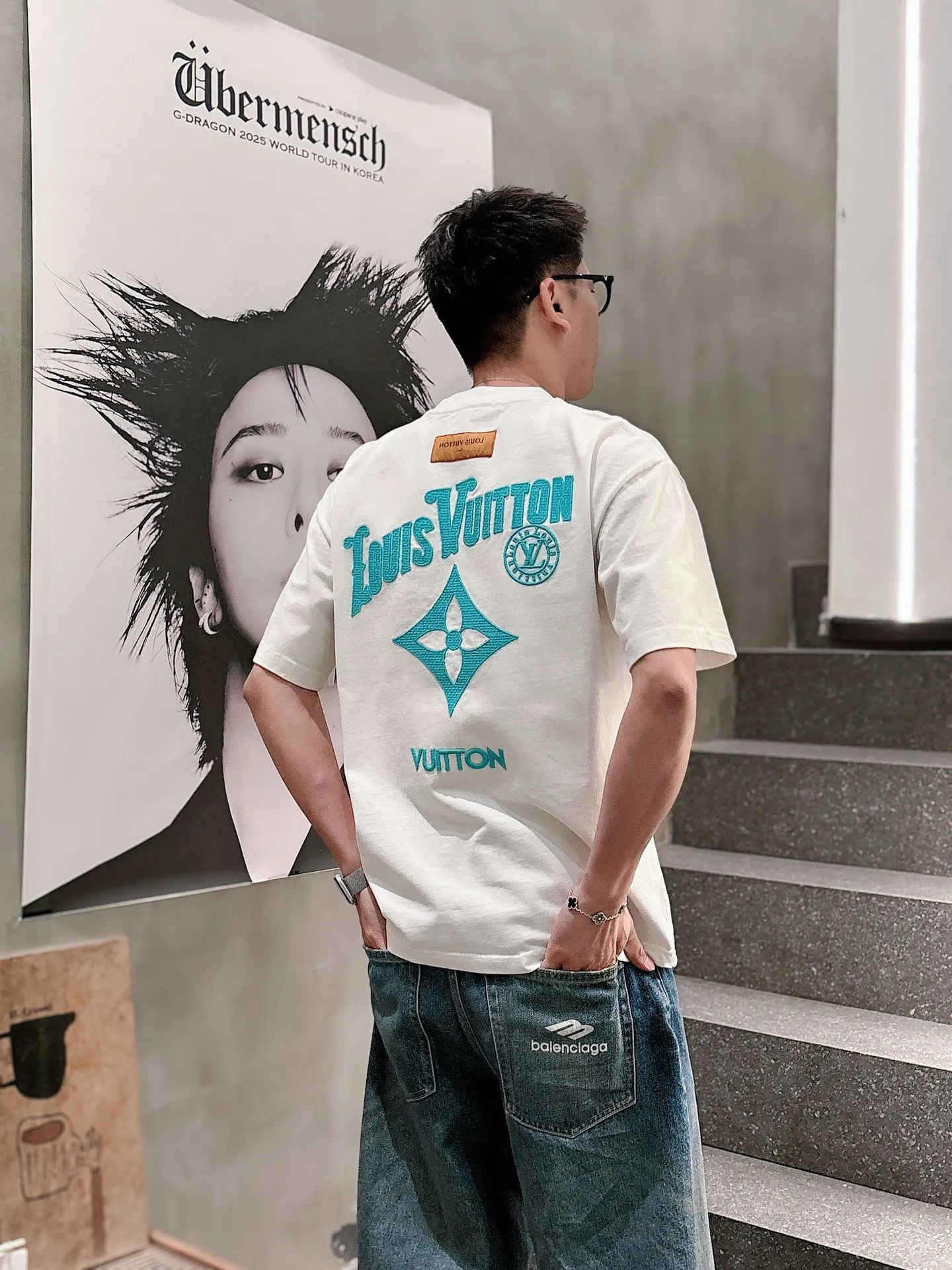 Louis Vuitton/Louis Vuitton 26ss front and rear letter logo woven embroidery short sleeves